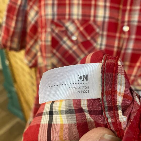 Old Navy Men’s XL Red Plaid Western Snap Shirt Short Sleeve work wear - Picture 5 of 6